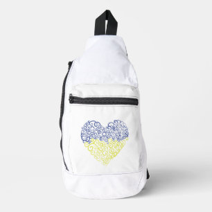 Spiral swirls mehandi heart Ukrainian flag colours Sling Bag