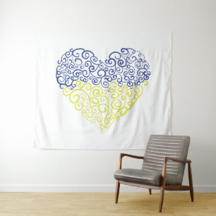 Spiral swirls mehandi heart Ukrainian flag colours Tapestry