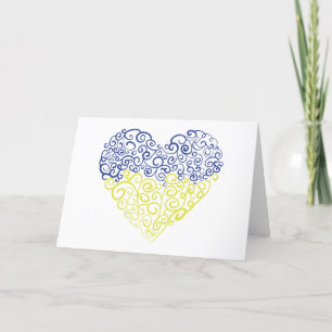 Spiral swirls mehandi heart Ukrainian flag colours Thank You Card