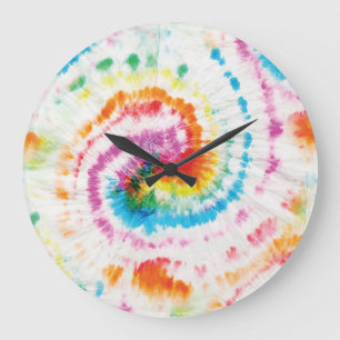 Spiral tie-dye, rainbow swirl pattern large clock