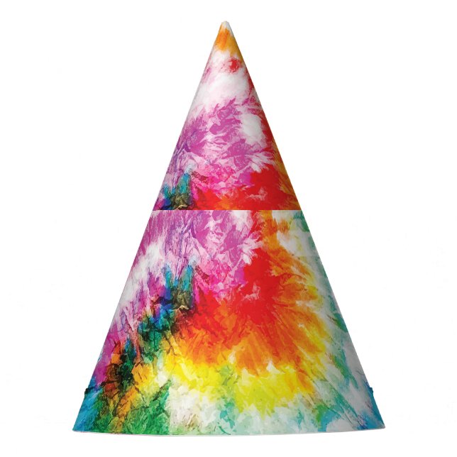 Spiral tie-dye, rainbow swirl pattern party hat (Front)