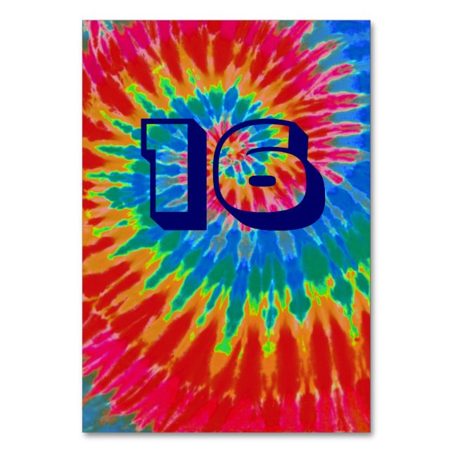 Spiral Tie Dye Wedding Table Sixteen Number (Front)