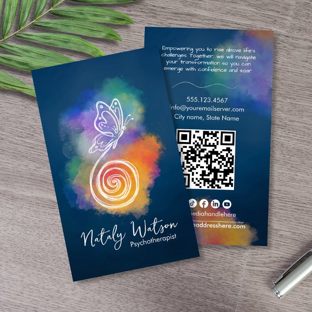 Spiral to Butterfly Pen Watercolor Life Coach Business Card (Creator Uploaded)