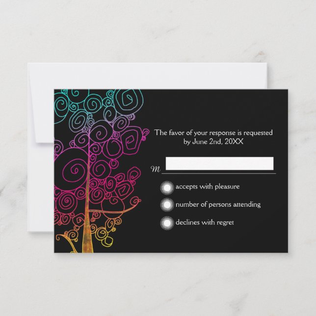 Spiral Trees Klimt Inspired Wedding RSVP Card (Front)