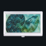 Spiral Turquoise Conch Shell Business Card Holder<br><div class="desc">In this vivid image,  you can see in vintage natural and unique style of the turquoise Conch shell up close. This unique type of art has black shading to accent the spiralling of this conch shell. Get this conch shell with an turquoise background on your product today.</div>
