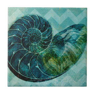 Spiral Turquoise Conch Shell Ceramic Tile