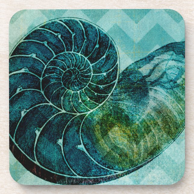Spiral Turquoise Conch Shell Coaster (Front)