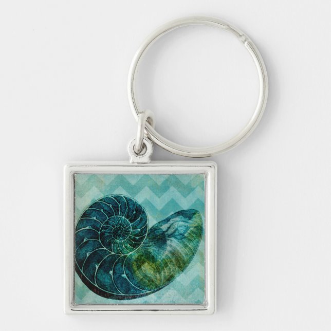 Spiral Turquoise Conch Shell Key Ring (Front)