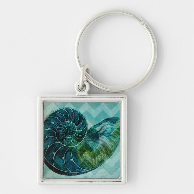 Spiral Turquoise Conch Shell Key Ring (Front)