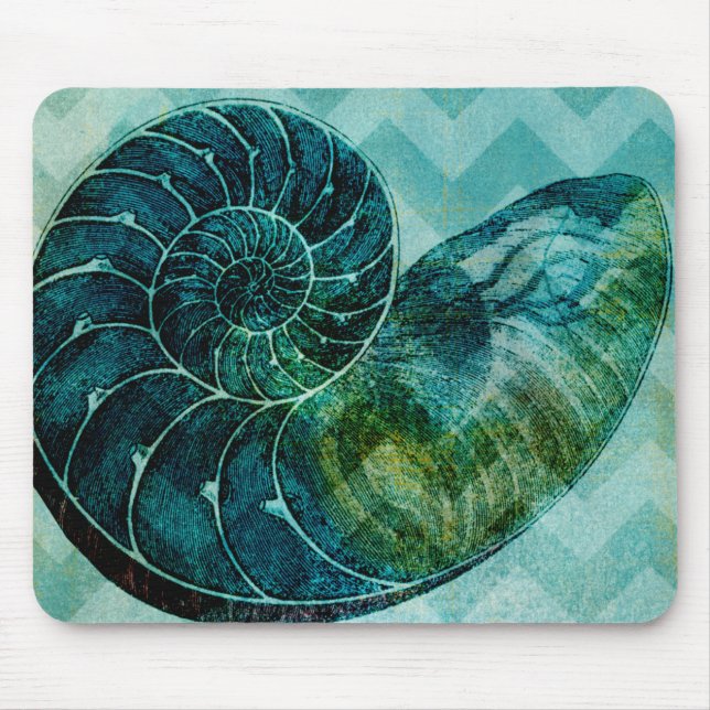 Spiral Turquoise Conch Shell Mouse Pad (Front)
