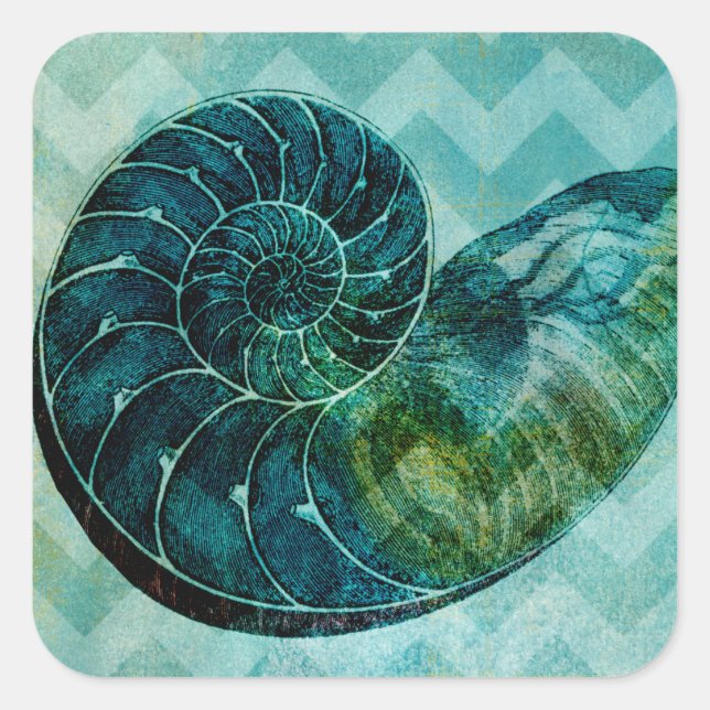 Spiral Turquoise Conch Shell Square Sticker (Front)