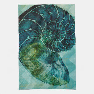Spiral Turquoise Conch Shell Tea Towel