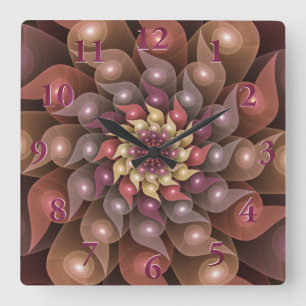 Spiral Wings, Modern Abstract Colourful Fractal Ar Square Wall Clock