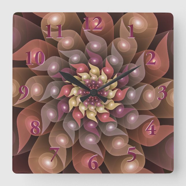 Spiral Wings, Modern Abstract Colourful Fractal Ar Square Wall Clock (Front)