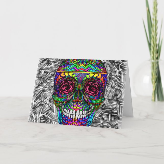 Spiral Zen Candy Skull Abstract Art Dead Head Card (Front)