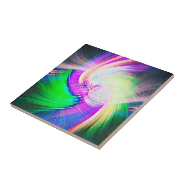 SPIRALFLUO - Psychedelic Colourful Modern Fractal  Ceramic Tile (Side)