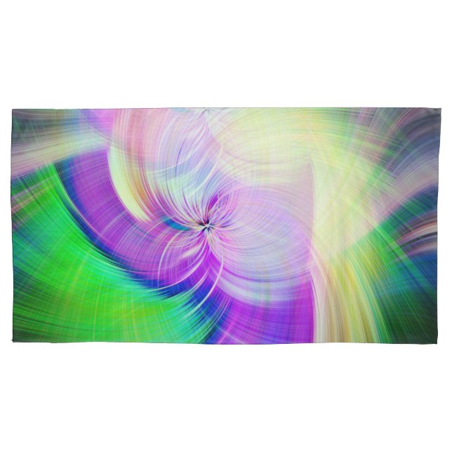 SPIRALFLUO - Psychedelic Colourful Modern Fractal  Pillowcase (Front)