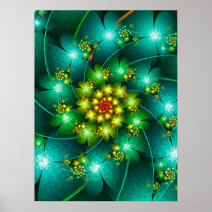 Spiraling Turquoise Flowers Poster