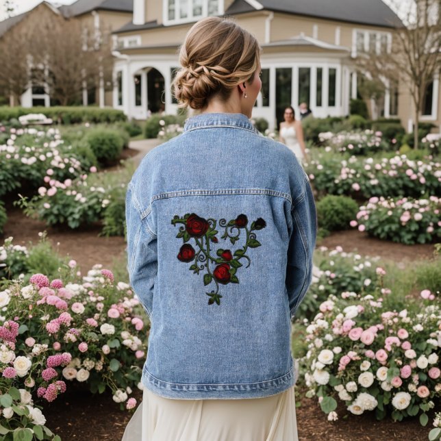 Spiralled Splendour: A Rose Vine Tale Denim Jacket (Wedding Back)