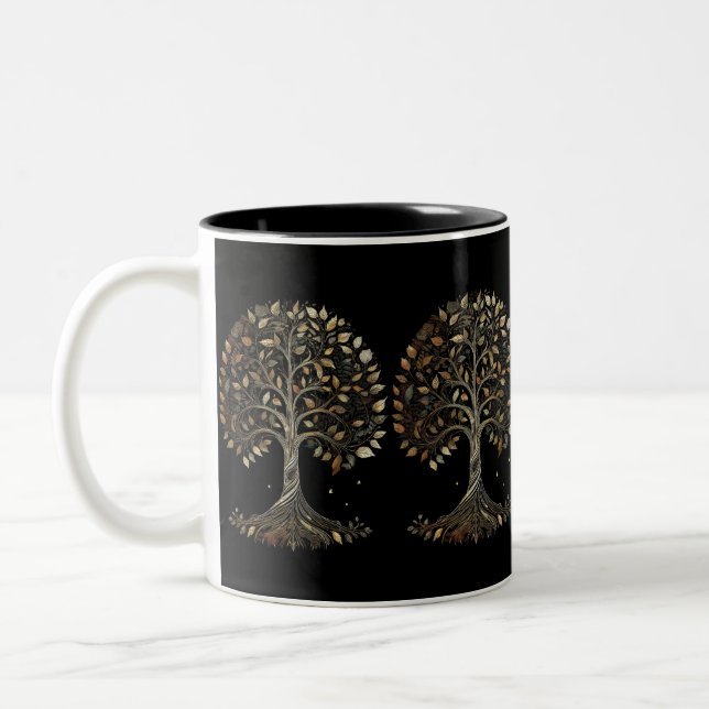 Spiralling Golden Fibonacci Tree Two-Tone Coffee Mug (Left)