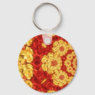 Spiralling Red and Gold Abstract Key Ring