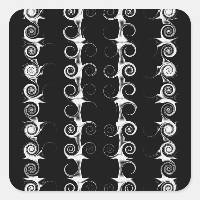 Spirals and Swirls Black and White Pattern Square Sticker (Front)