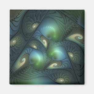 Spirals Beige Green Turquoise Abstract Fractal Art Magnet