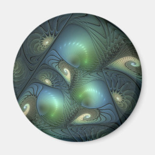 Spirals Beige Green Turquoise Abstract Fractal Art Magnet