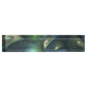 Spirals Beige Green Turquoise Abstract Fractal Art Nameplate