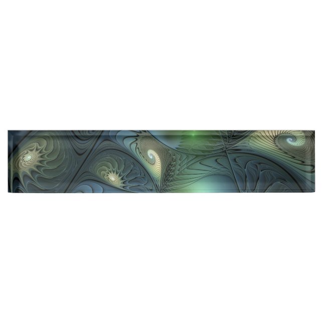 Spirals Beige Green Turquoise Abstract Fractal Art Nameplate (Front)