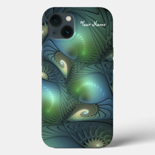 Spirals Beige Turquoise Abstract Fractal Art Name iPhone 13 Case