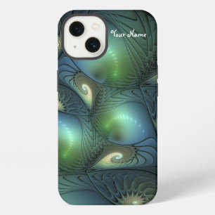 Spirals Beige Turquoise Abstract Fractal Art Name iPhone 13 Case