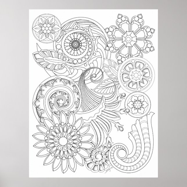 Spirals Flowers: MEDIUM DIY Colouring by Sonja Poster (Front)