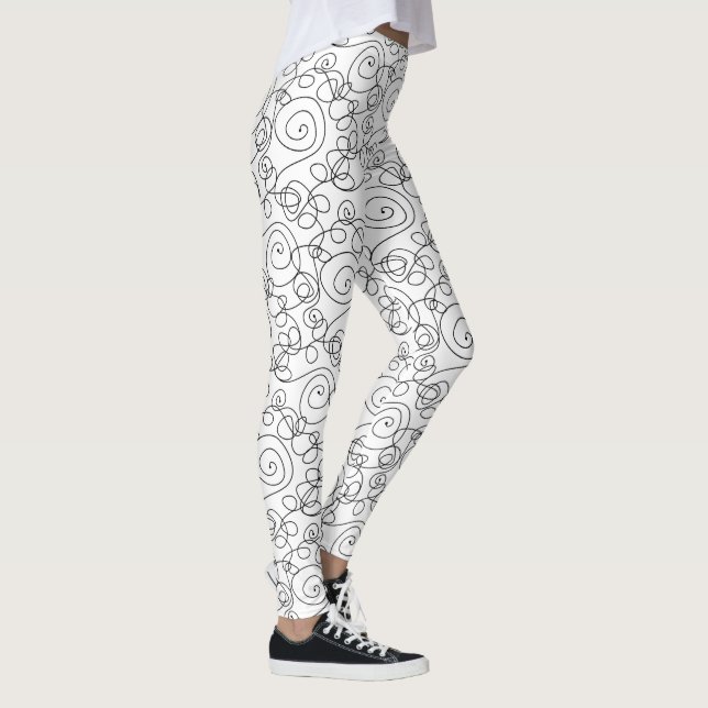 Spirals Lines pattern black Leggings (Right)