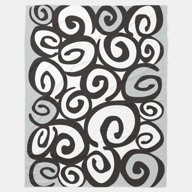 Spirals Pattern Black & White + your ideas Fleece Blanket (Front)