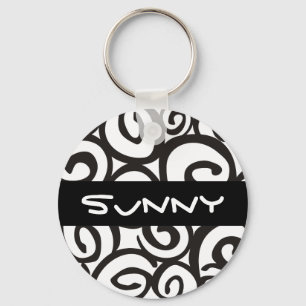 Spirals Pattern Black & White + your ideas Key Ring