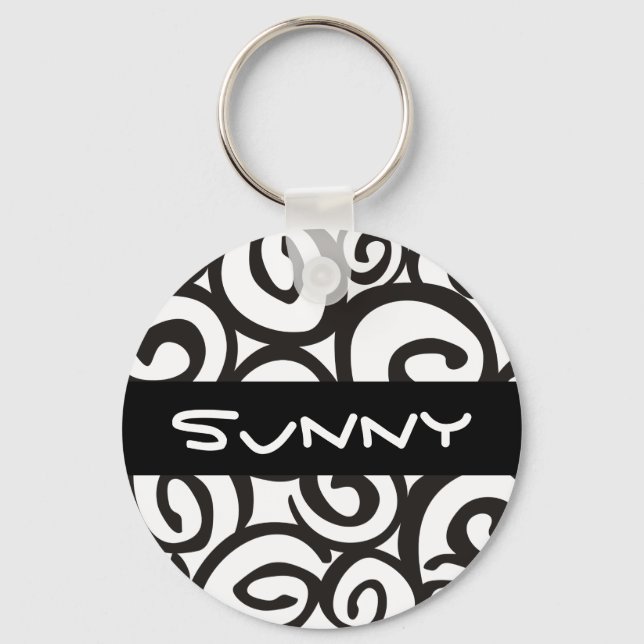 Spirals Pattern Black & White + your ideas Key Ring (Front)