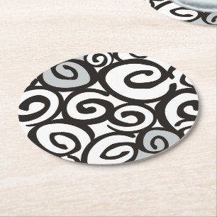 Spirals Pattern Black & White + your ideas Round Paper Coaster