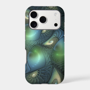 Spirals Teal Beige Green Abstract Fractal Art