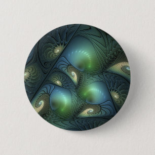 Spirals Teal Beige Green Abstract Fractal Art 6 Cm Round Badge