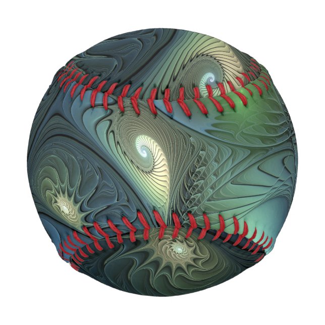 Spirals Teal Beige Green Abstract Fractal Art Baseball (Front)