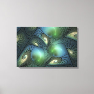 Spirals Teal Beige Green Abstract Fractal Art Canvas Print