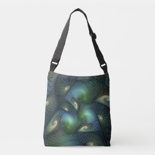 Spirals Teal Beige Green Abstract Fractal Art Crossbody Bag