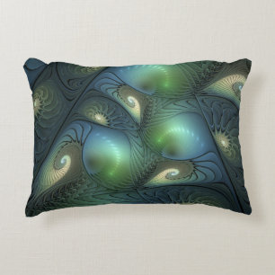 Spirals Teal Beige Green Abstract Fractal Art Decorative Cushion