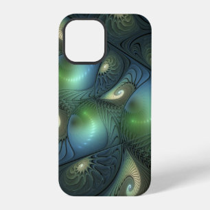 Spirals Teal Beige Green Abstract Fractal Art iPhone 12 Pro Case