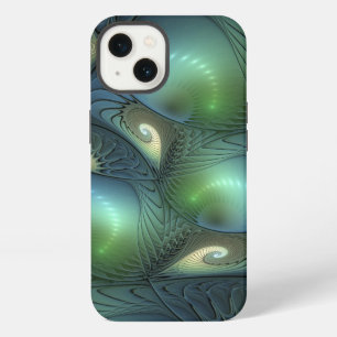 Spirals Teal Beige Green Abstract Fractal Art iPhone Case