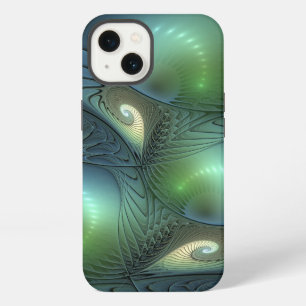 Spirals Teal Beige Green Abstract Fractal Art iPhone Case