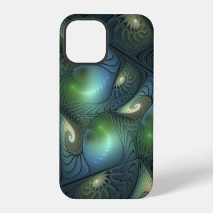 Spirals Teal Beige Green Abstract Fractal Art iPhone 12 Pro Case