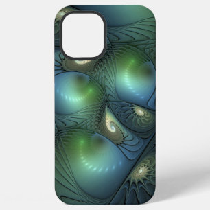 Spirals Teal Beige Green Abstract Fractal Art iPhone 12 Pro Max Case