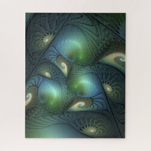 Spirals Teal Beige Green Abstract Fractal Art Jigsaw Puzzle